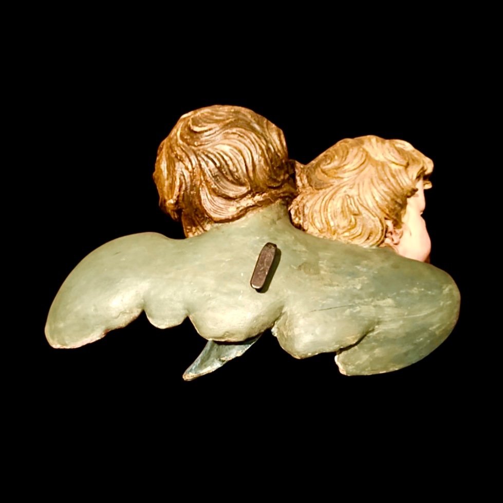 Scultura lignea policroma raffigurante coppia di cherubini.Liguria.-photo-4