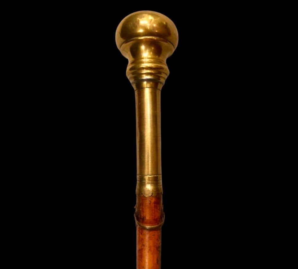 Bastone da cerimonia ‘ compagnon’ con pomolo in bronzo con simbolo inciso e canna in malacca.-photo-2