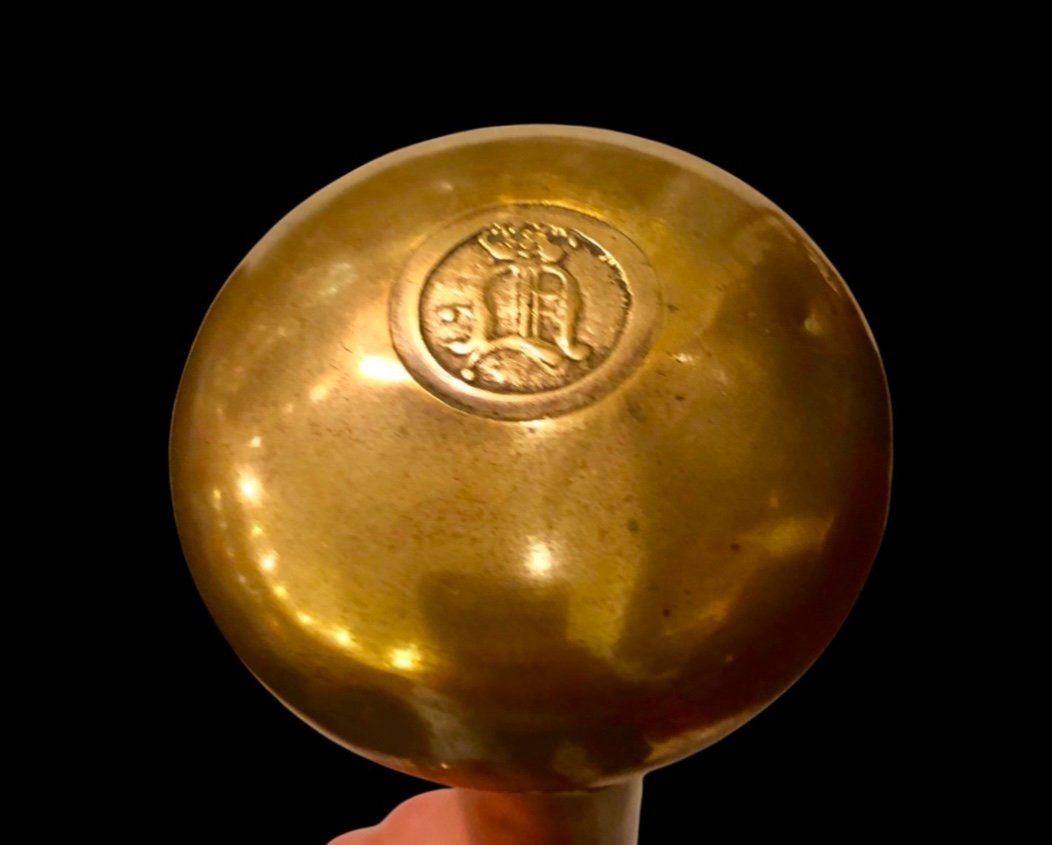 Bastone da cerimonia ‘ compagnon’ con pomolo in bronzo con simbolo inciso e canna in malacca.-photo-3