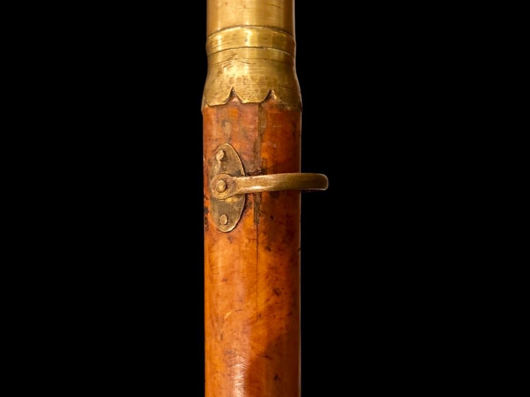 Bastone da cerimonia ‘ compagnon’ con pomolo in bronzo con simbolo inciso e canna in malacca.-photo-1