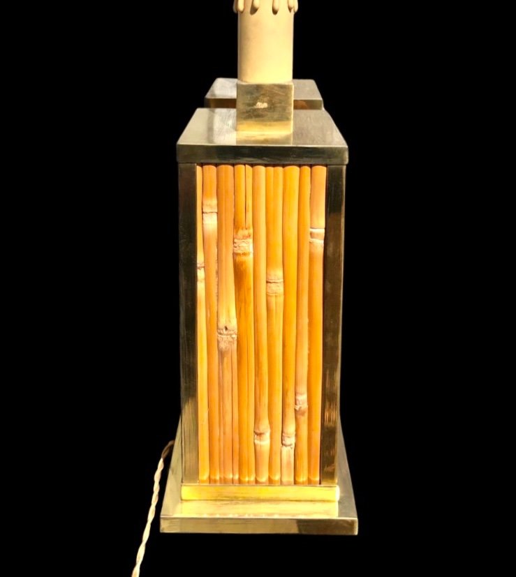 Coppia di lampade in ottone con copertura in bambu’.Stile art-Deco’.-photo-4