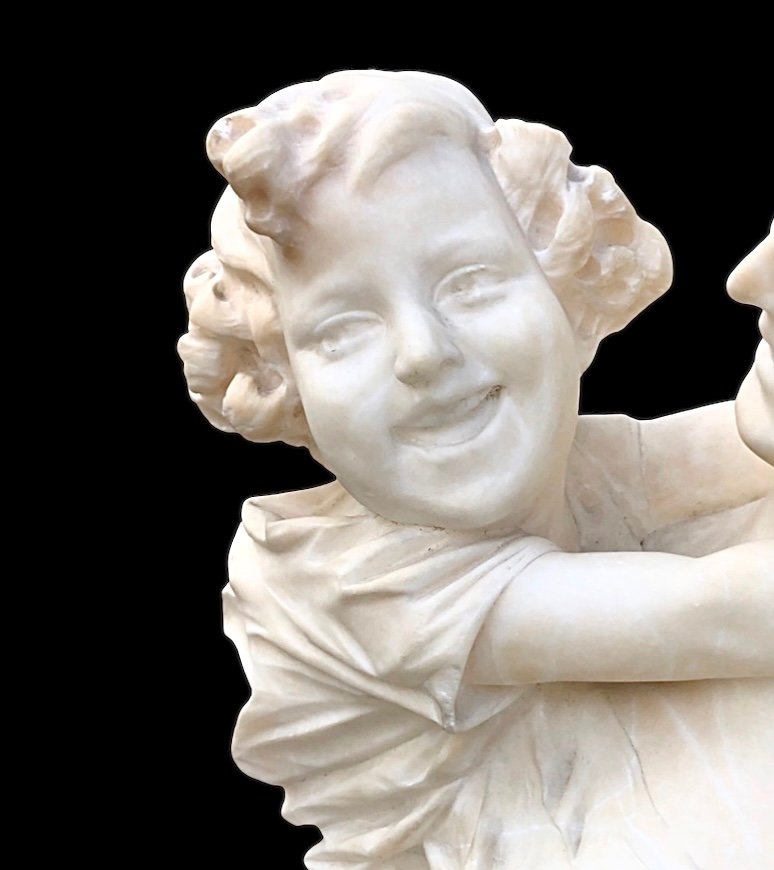 Scultura in marmo raffigurante madre con bambino.Firma:Adolfo Cipriani. (1856-1940).-photo-3