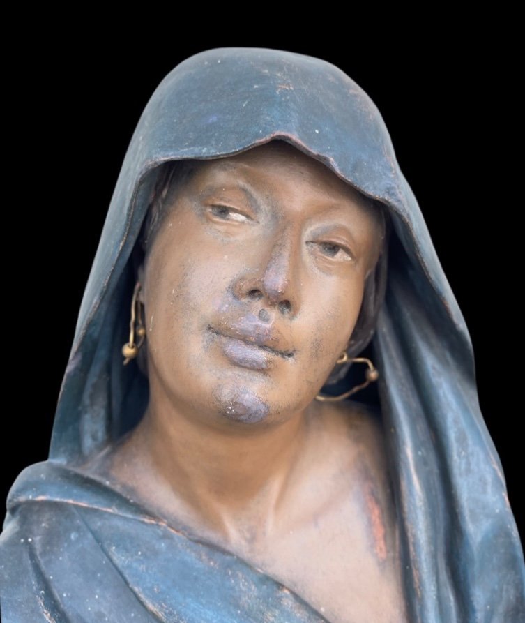 Busto di figura femminile in terracotta.Firma Rene’ Charles Masse.( 1855-1913).-photo-2