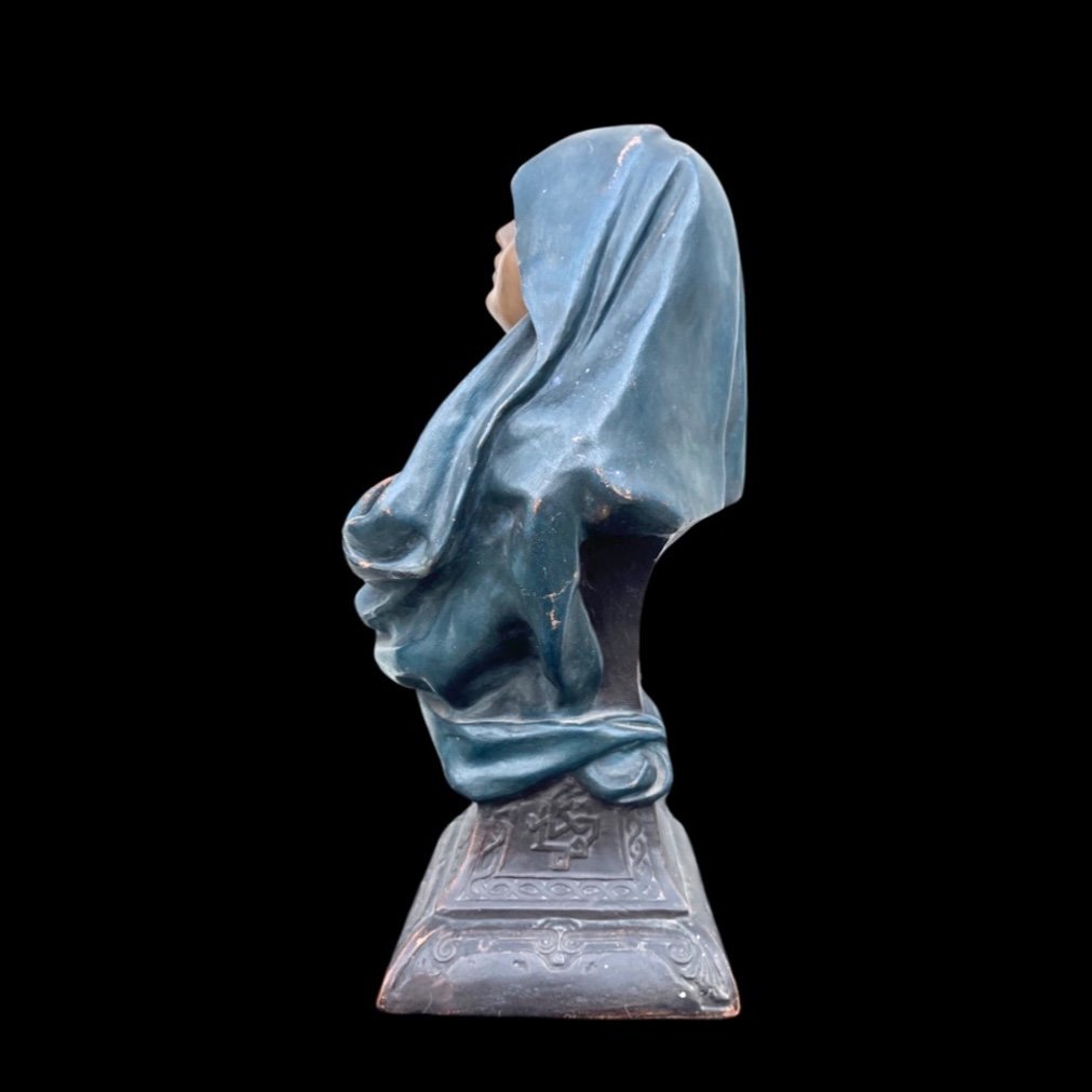 Busto di figura femminile in terracotta.Firma Rene’ Charles Masse.( 1855-1913).-photo-3