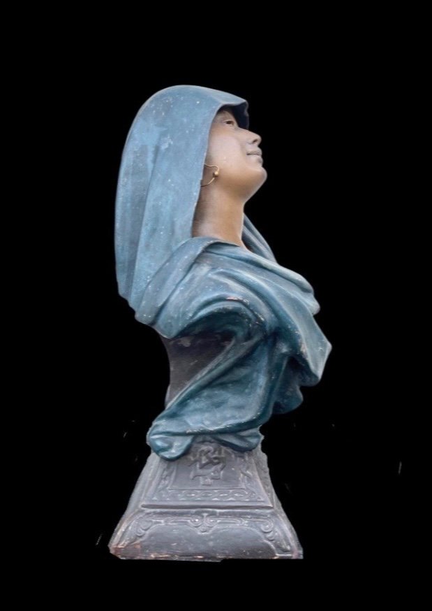 Busto di figura femminile in terracotta.Firma Rene’ Charles Masse.( 1855-1913).-photo-4