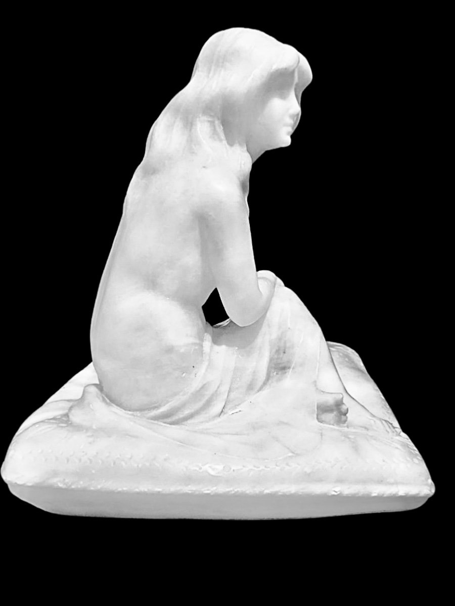 Scultura in marmo raffigurante nudo femminile con velo firmata Eugenio .Battiglia.(1858-1941).-photo-2
