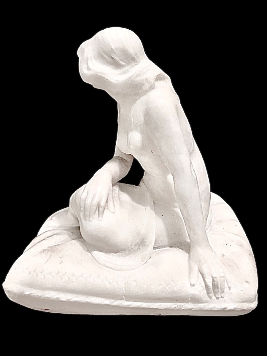 Scultura in marmo raffigurante nudo femminile con velo firmata Eugenio .Battiglia.(1858-1941).-photo-4