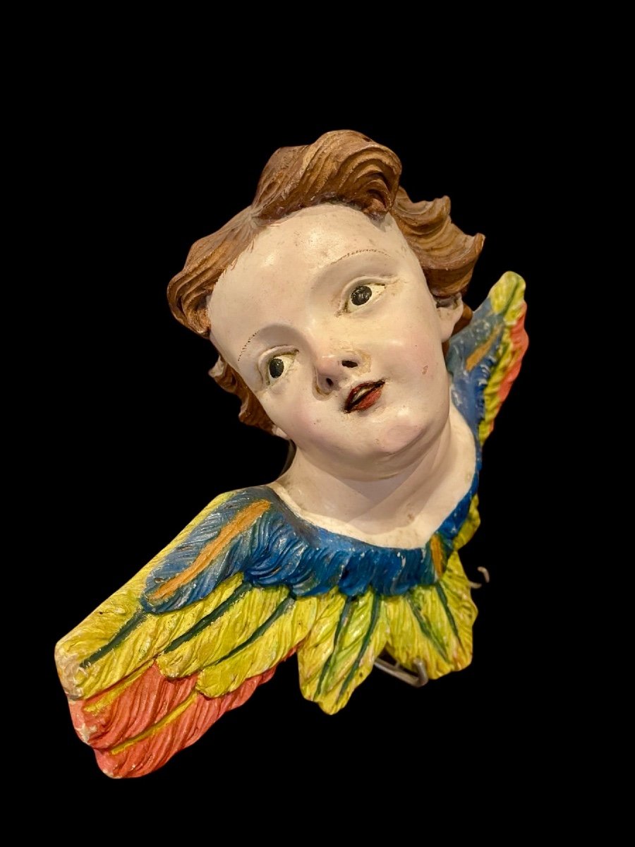 Angelo-cherubino in legno intagliato e dipinto. Liguria.-photo-2