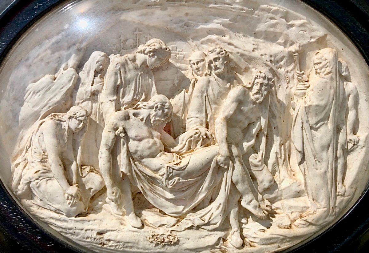 Bassorilievo in schiuma di mare ( magnesite ) raffigurante deposizione di Cristo.Francia.-photo-3