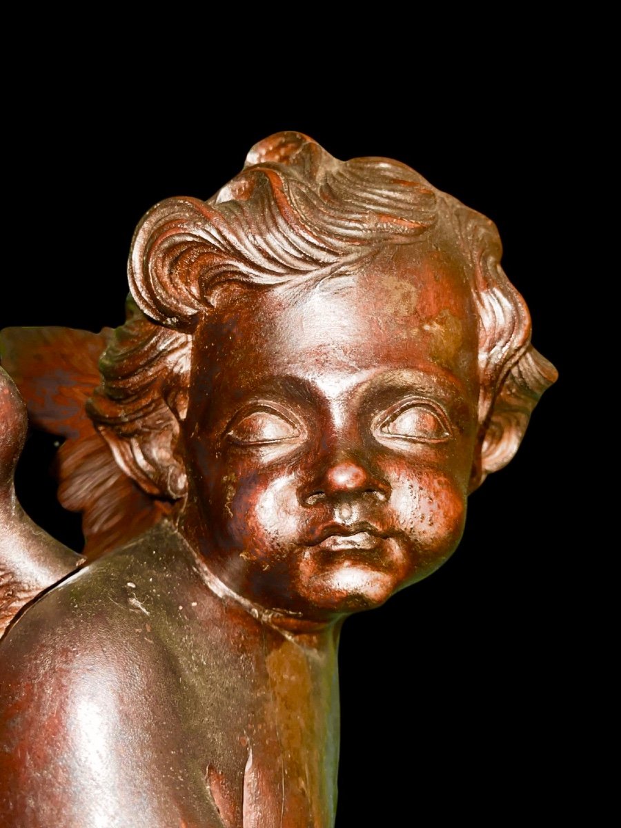 Coppia di angeli a figura intera in legno scolpito ,non dipinto,da appendere a parete .Liguria.-photo-3