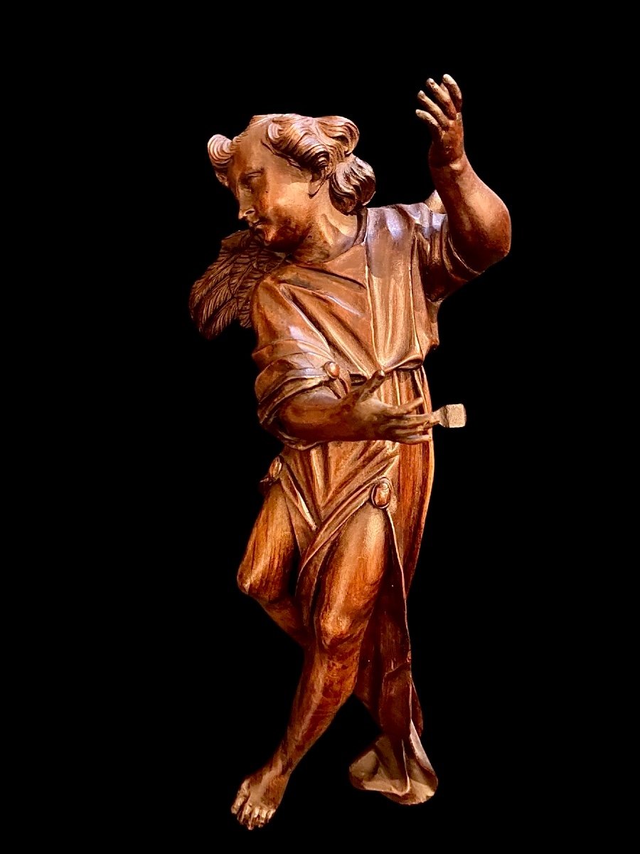 Coppia di angeli a figura intera in legno scolpito.Liguria.-photo-3