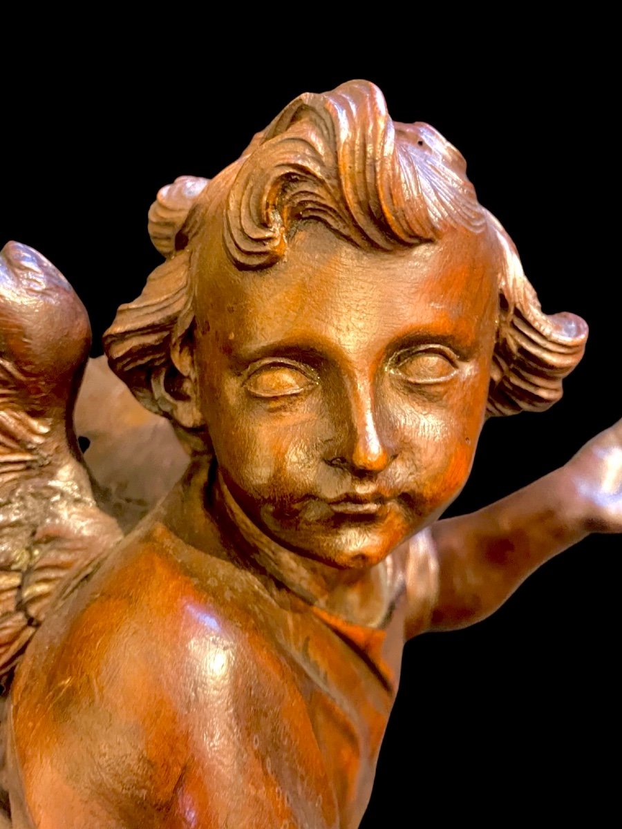 Coppia di angeli a figura intera in legno scolpito.Liguria.-photo-2