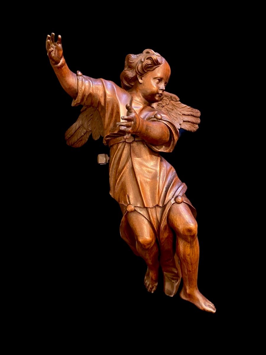Coppia di angeli a figura intera in legno scolpito.Liguria.-photo-5