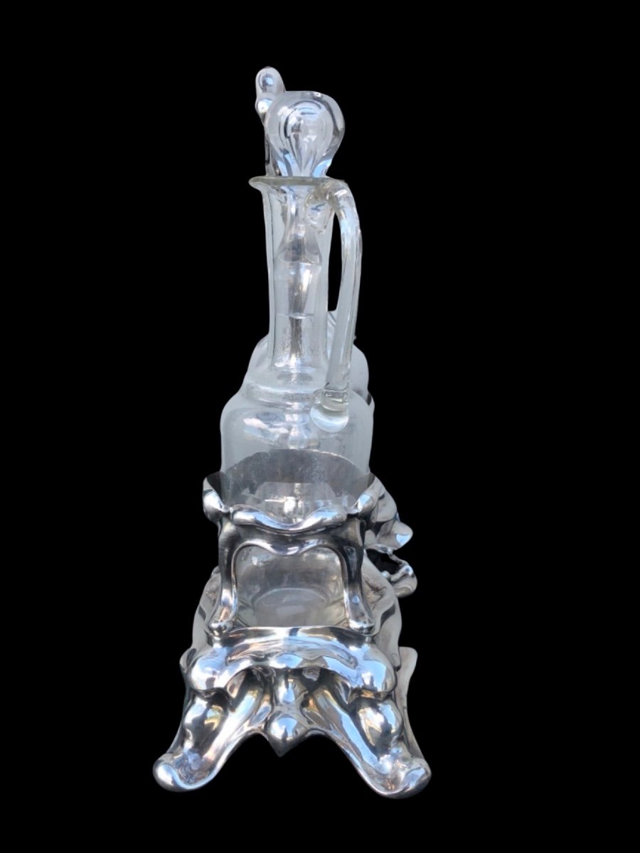 Oliera in argento sbalzato con motivi art nouveau.Punzone Minerva.Francia.-photo-3