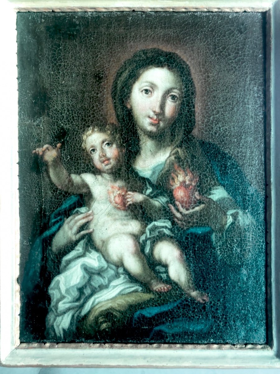 Dipinto olio su tela raffigurante Madonna con Gesu’Bambino.-photo-2