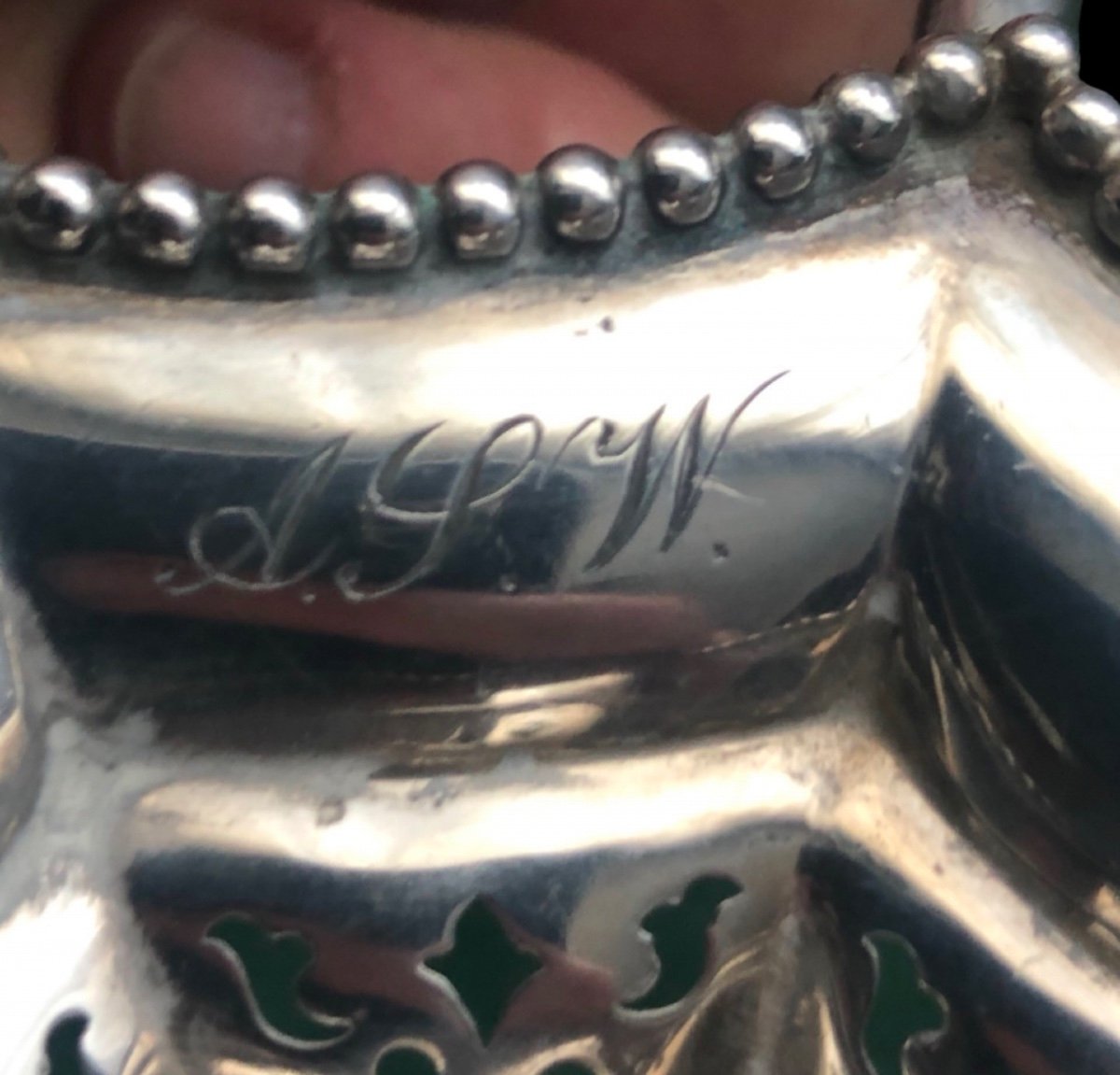 Colino da te’ in argento sbalzato a motivo geometrico a otto punte.Manico in ebano.Tiffany-photo-2