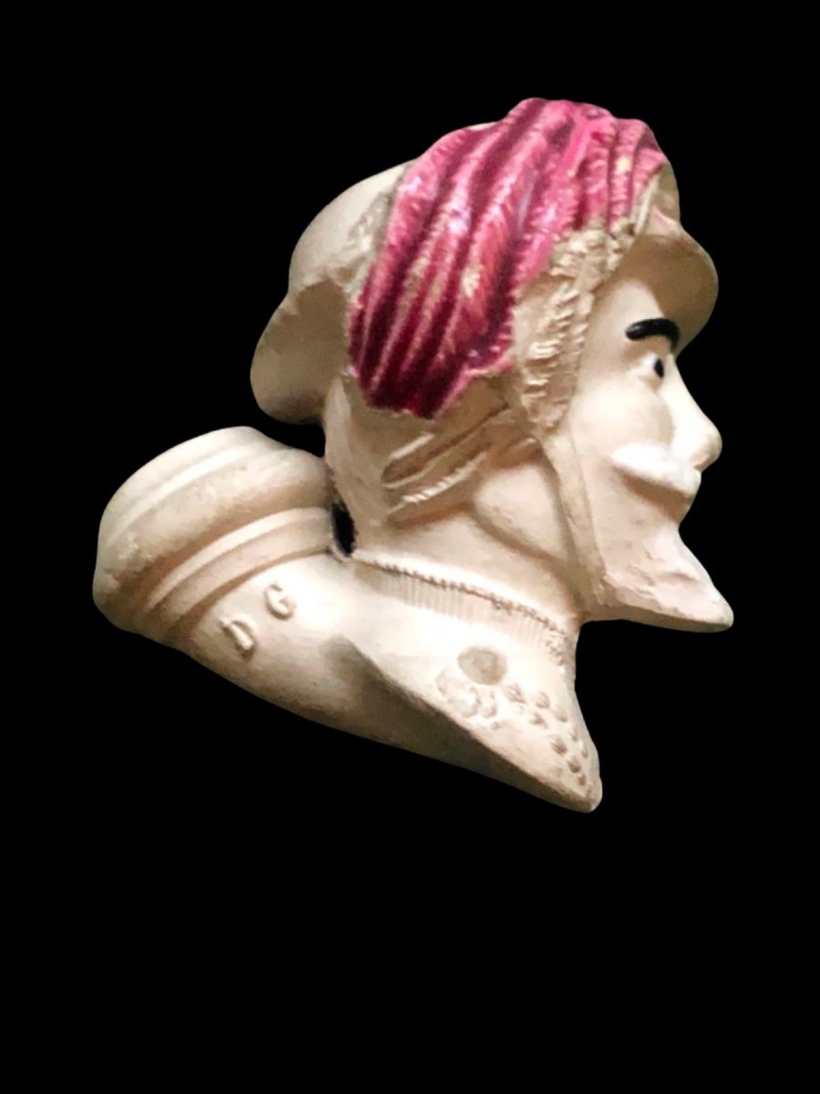 Pipa in terracotta raffigurante testa di soldato bersagliere.Manifattura Dutel Gisclon.Francia.-photo-3