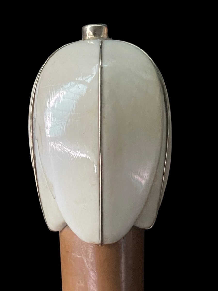Bastone con pomolo a ‘uovo’ in avorio a forma di fiore stilizzato-photo-2