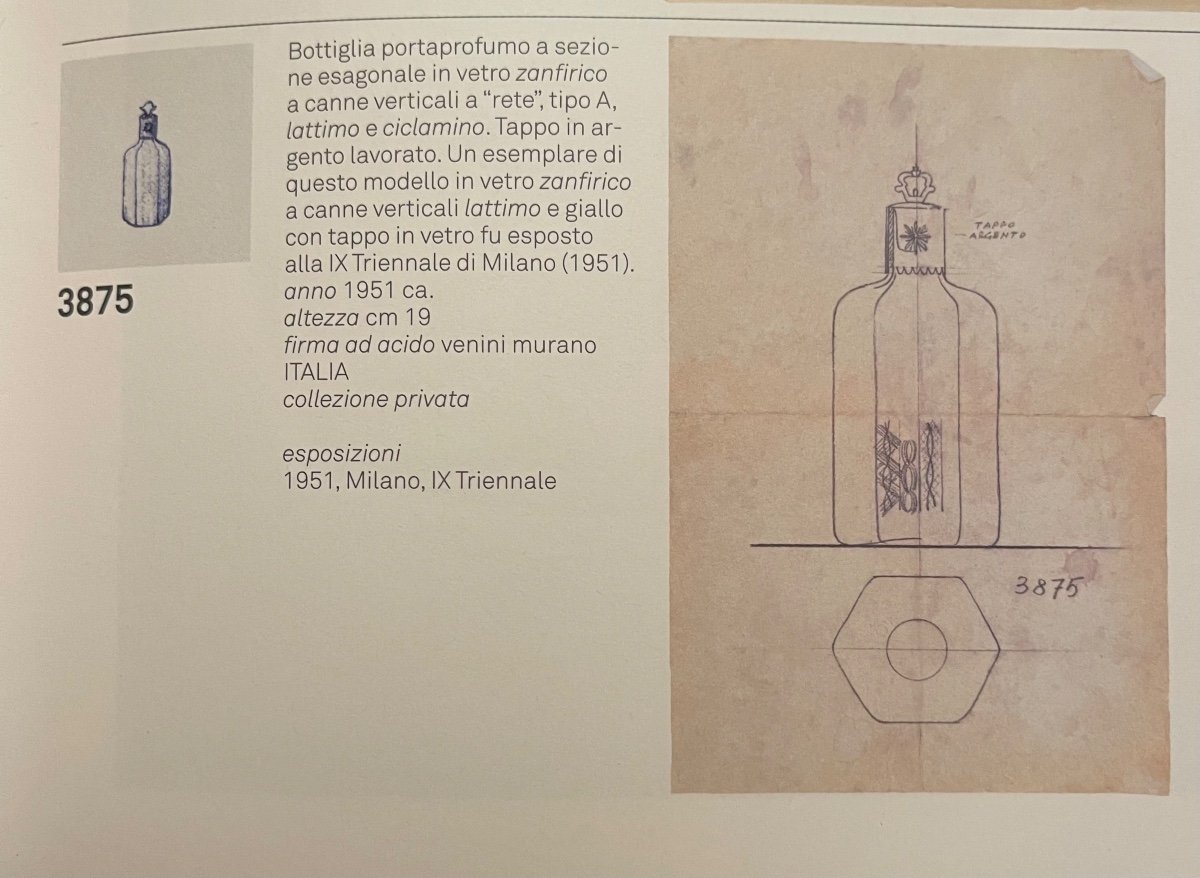 Coppia di bottiglie da profumo a sezione esagonale in vetro zanfirico.Venini,Murano.-photo-3