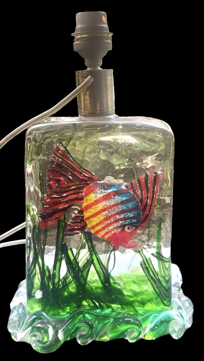 Lampada acquario in vetro pesante sommerso trasparente con pesce .Alfredo Bar-photo-1