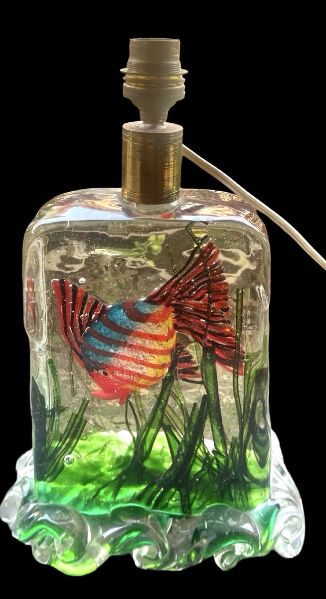 Lampada acquario in vetro pesante sommerso trasparente con pesce .Alfredo Bar