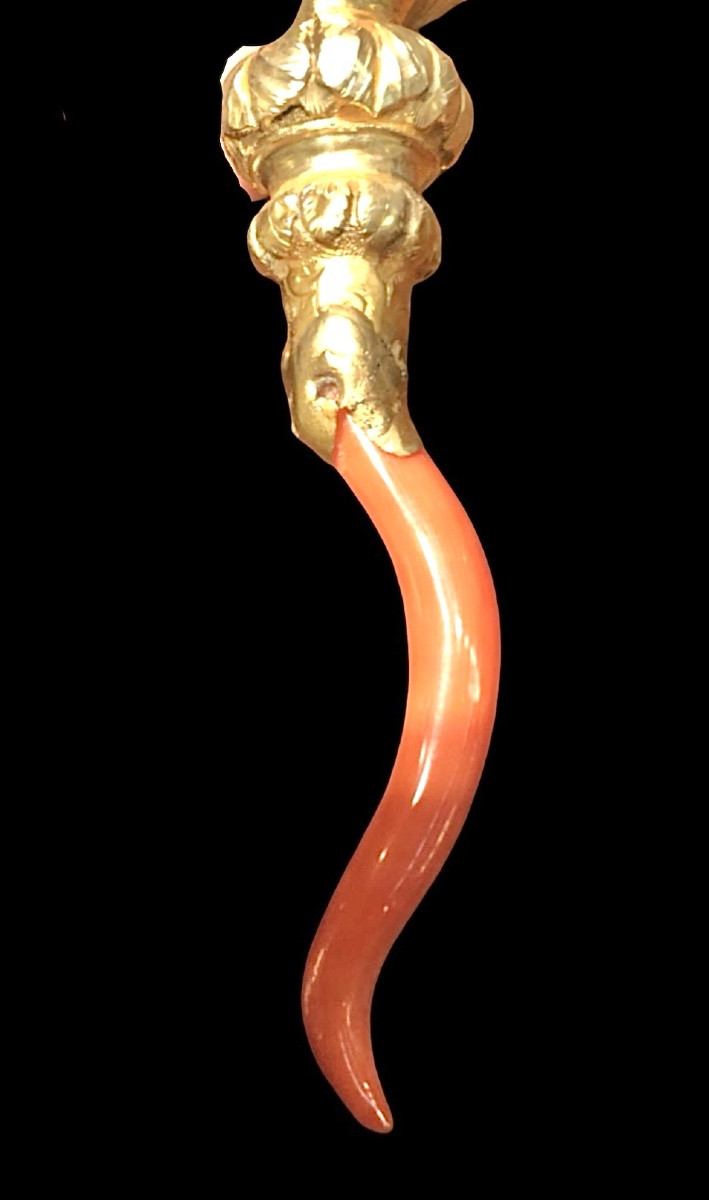 Sonaglio - fischietto,gioco da bambini in argento vermeille con corpo globulare rastremato -photo-3