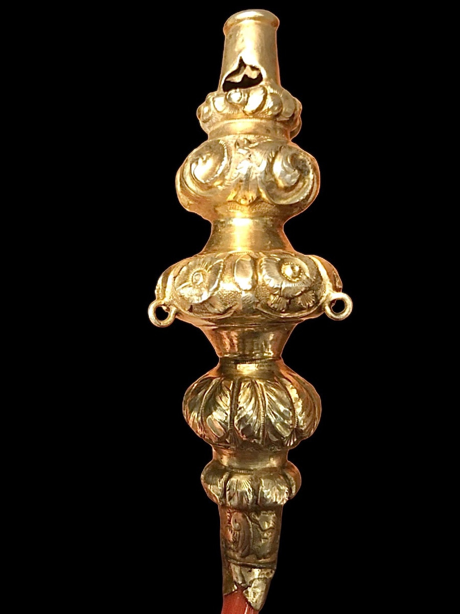Sonaglio - fischietto,gioco da bambini in argento vermeille con corpo globulare rastremato -photo-4