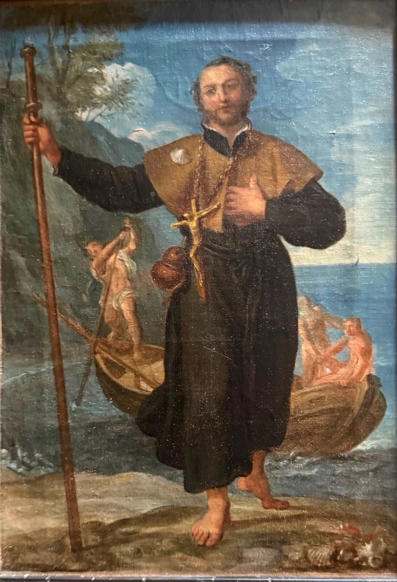 Dipinto olio su tela raffigurante San Rocco pellegrino.-photo-2