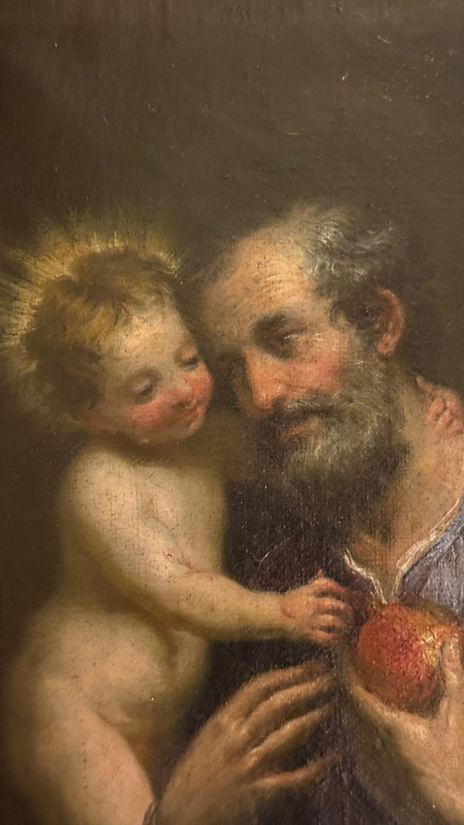 Dipinto olio su tela raffigurante  San Giuseppe e Gesu’Bambino.Italia.-photo-3