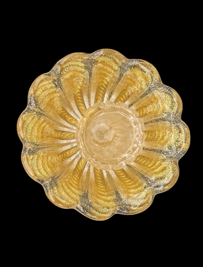 Candeliere in vetro pesante ‘cordonato oro’ con base e coppa baccellata .Barovier & Toso.-photo-4