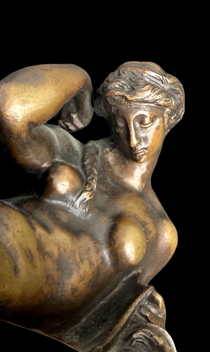 Coppia di fermalibri in bronzo,raffiguranti : Aurora e Crepuscolo  -photo-1