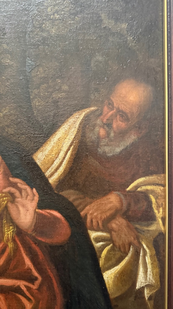 Dipinto olio su tela raffigurante Sacra Famiglia con San Giovannino.-photo-4