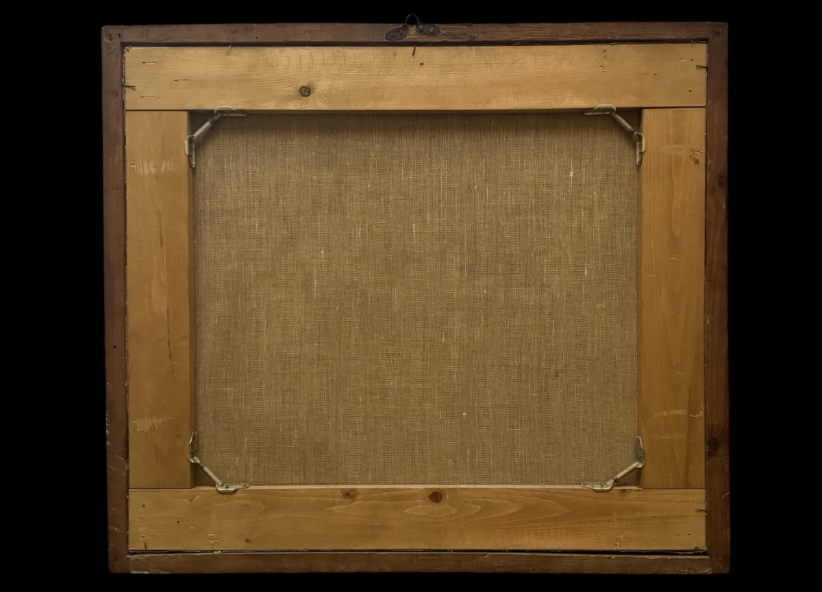 Dipinto olio su tela raffigurante Sacra Famiglia con San Giovannino.-photo-1