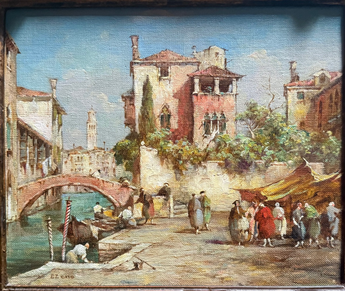 Dipinto olio su tela raffigurante veduta veneziana.Firma E. Zeno. -photo-2
