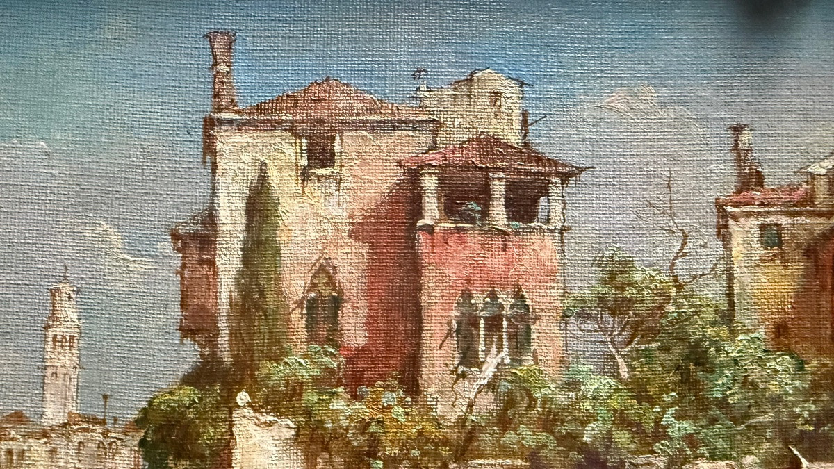 Dipinto olio su tela raffigurante veduta veneziana.Firma E. Zeno. -photo-2