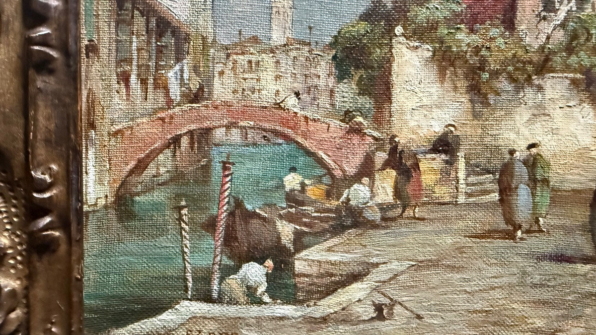 Dipinto olio su tela raffigurante veduta veneziana.Firma E. Zeno. -photo-3