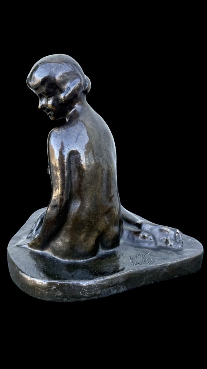 Scultura in bronzo raffigurante nudo femminile seduto.Francia.Firmata -photo-3
