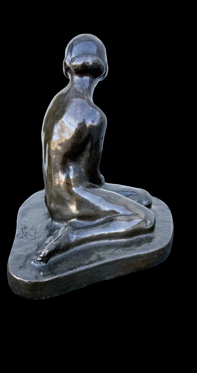 Scultura in bronzo raffigurante nudo femminile seduto.Francia.Firmata -photo-4
