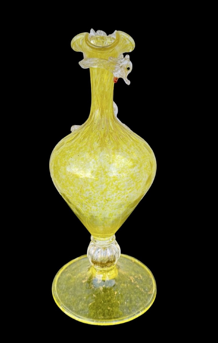 Vaso versatoio in vetro balloton con presa a forma di drago e inclusione foglia oro.-photo-3