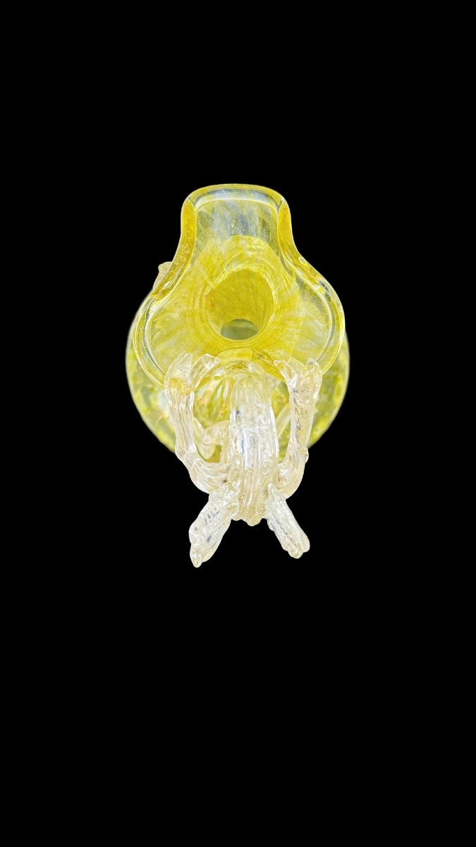 Vaso versatoio in vetro balloton con presa a forma di drago e inclusione foglia oro.-photo-3