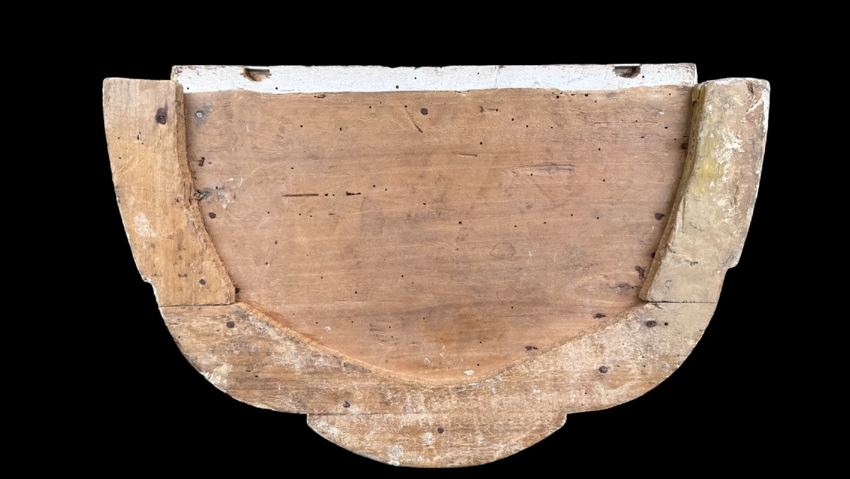 Mensola applique in legno intagliato con doratura a mecca e piano in marmo,-photo-3