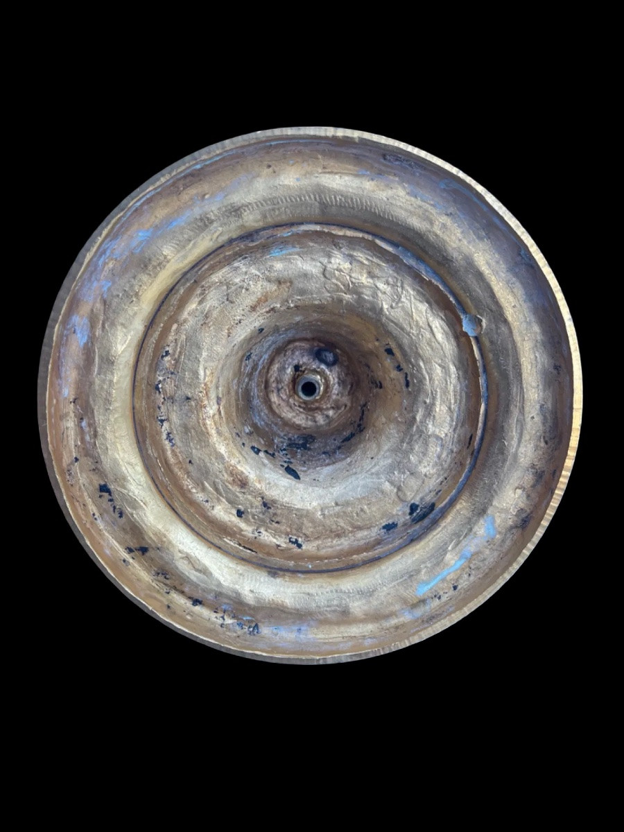 Coppia di candelieri con base e coppa in bronzo dorato -photo-4