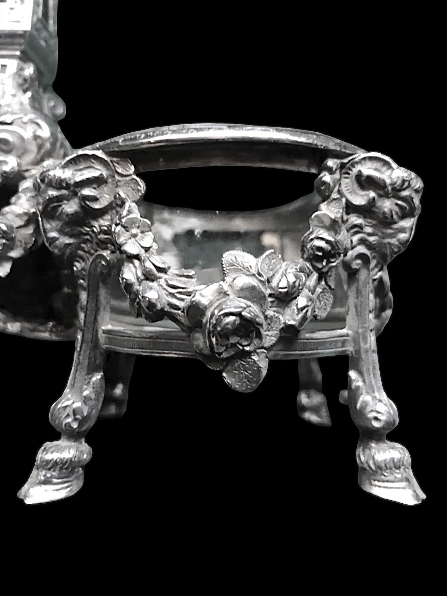 Saliera doppia in argento massiccio con vaschette in vetro. -photo-1