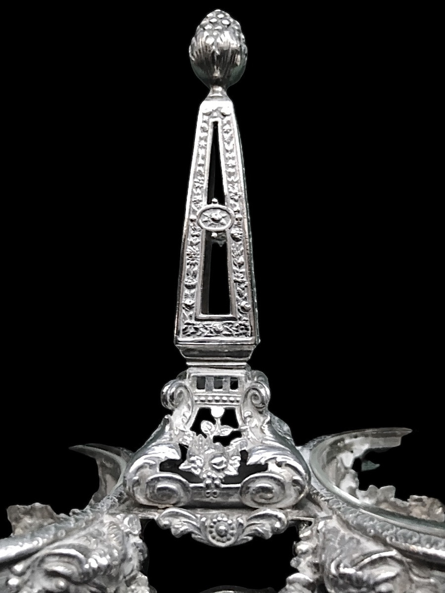 Saliera doppia in argento massiccio con vaschette in vetro. -photo-2