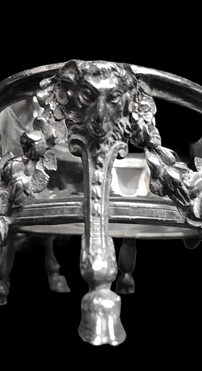 Saliera doppia in argento massiccio con vaschette in vetro. -photo-3