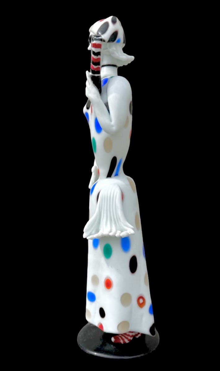 Scultura in vetro lattimo con dettagli policromi, ‘arlecchina’ -photo-3