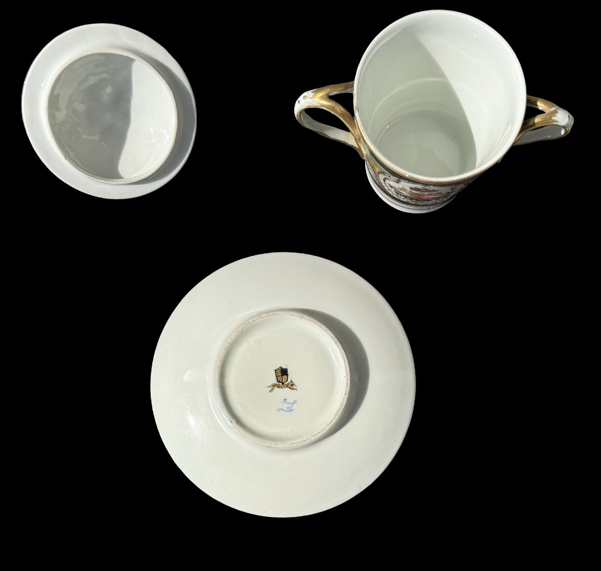 Tazza da puerpera in porcellana con decori a campi floreali,motivi geometrici,lumeggiature oro.-photo-4