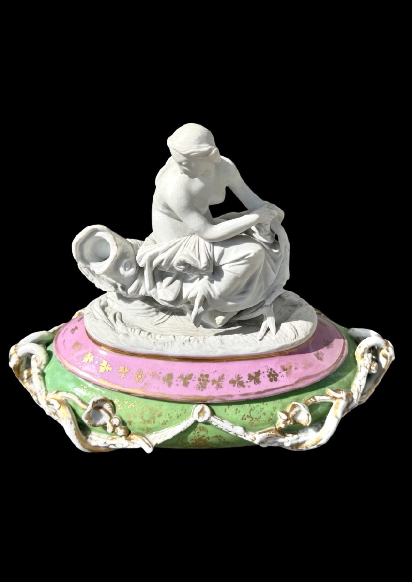 Scatola in porcellana policroma con coperchio a forma di figura femminile neoclassica -photo-2