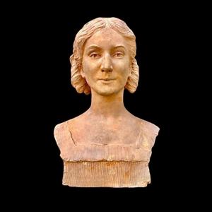 Busto in terracotta,figura femminile,firmata Georges Laethier (1875-1955)