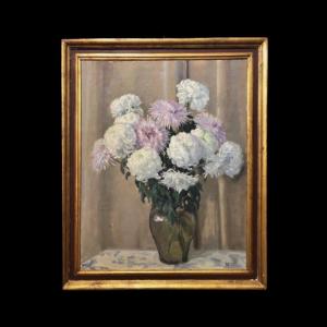 Dipinto olio su tela raffigurante vaso con fiori.Firma:M.Perey.